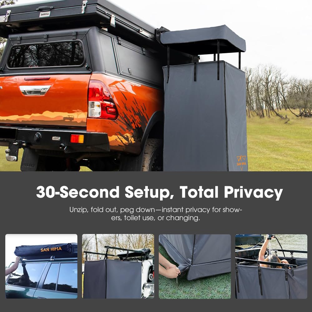 Sanhima Awning Shower Tent With Roof - Car Side Shower Room W/Led Light, Camping Waterproof Portable Privacy Shelter Bathroom Ov