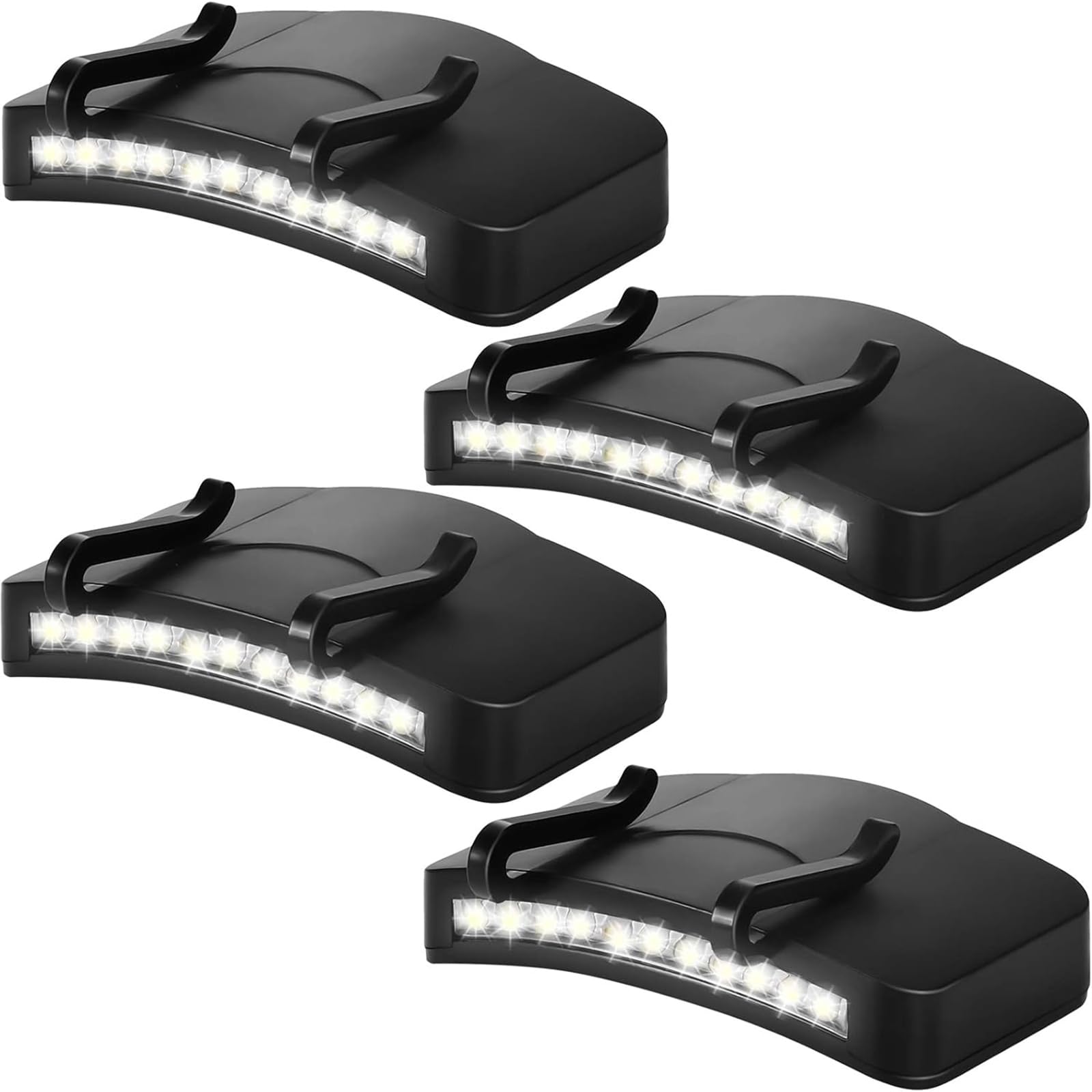 Mudder 4 Pcs Hat Light Clip 11 LED Cap Lights Clip on Hat Headlamp Battery Powered Cap Brim Lamp Black Waterproof Ultra Bright H