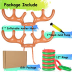 2 Set Inflatable Reindeer Antler Game, (2 Inflatable Antler, 12 Rings Reindeer Ring Toss) Inflatable Reindeer Antler Hat With Ri