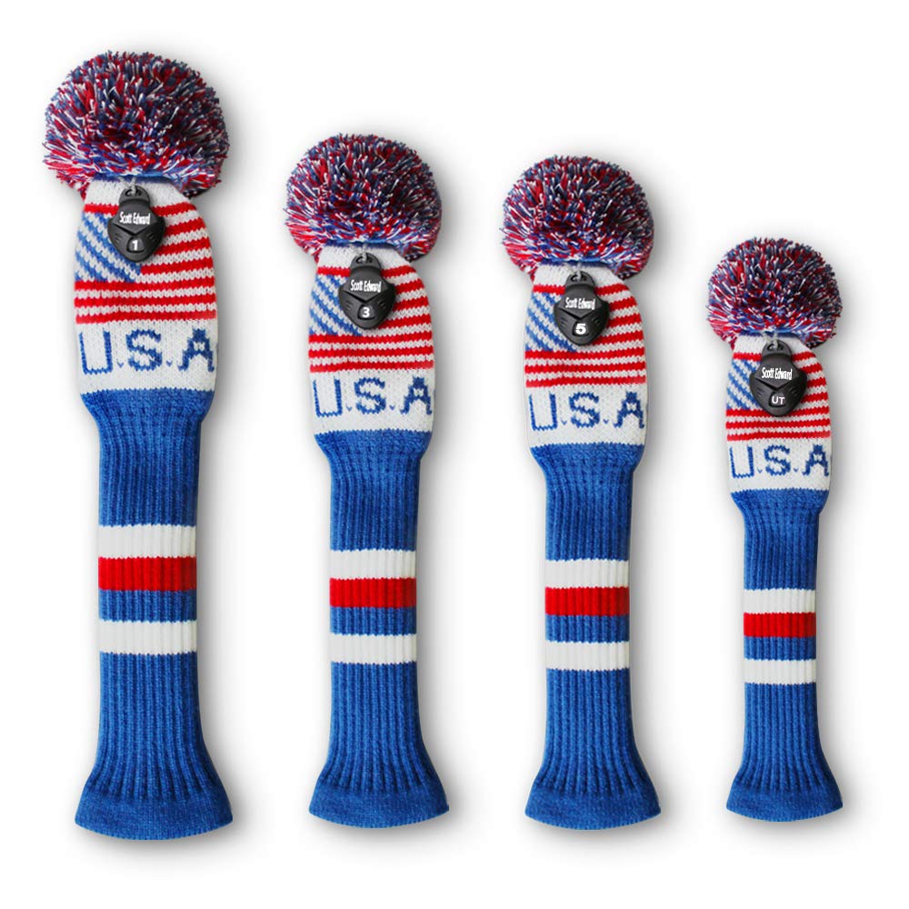 Scott Edward Knit Patriotic Golf Club Covers Set Of 4 Usa Flag Driver Cover*1 Fairway Cover*2 Hybrid/Ut Cover*1 A Nice Addition