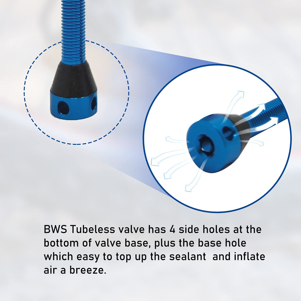 Bwshlf Blue Tubeless Presta Valve Stem 40Mm  44Mm, Super Light Alloy Presta Valve Stem Kit With Valve Core Remover Tool And Valv