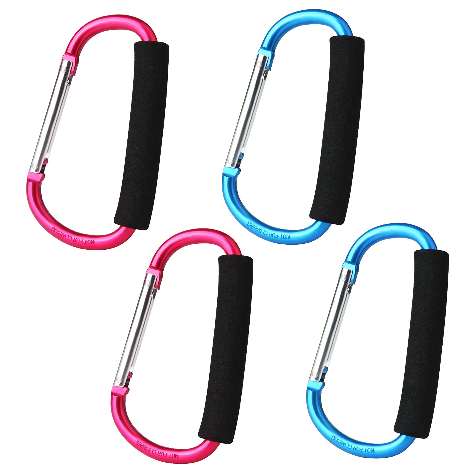 Sansheng 4 Pack Large Carabiner - 5.5'' D-Style Click And Carry Bag Carrier Stroller Hooks(Light Blue And Rose Red)