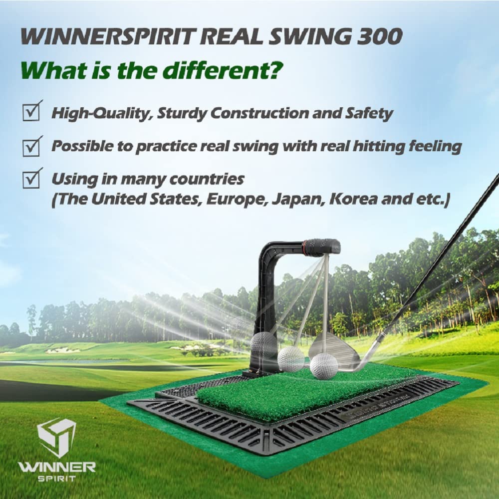 Winner Spirit Real Swing 300 Golf Swing & Hitting Trainer, True Impact, Checking Path After Swing Practice Mat Groover Training