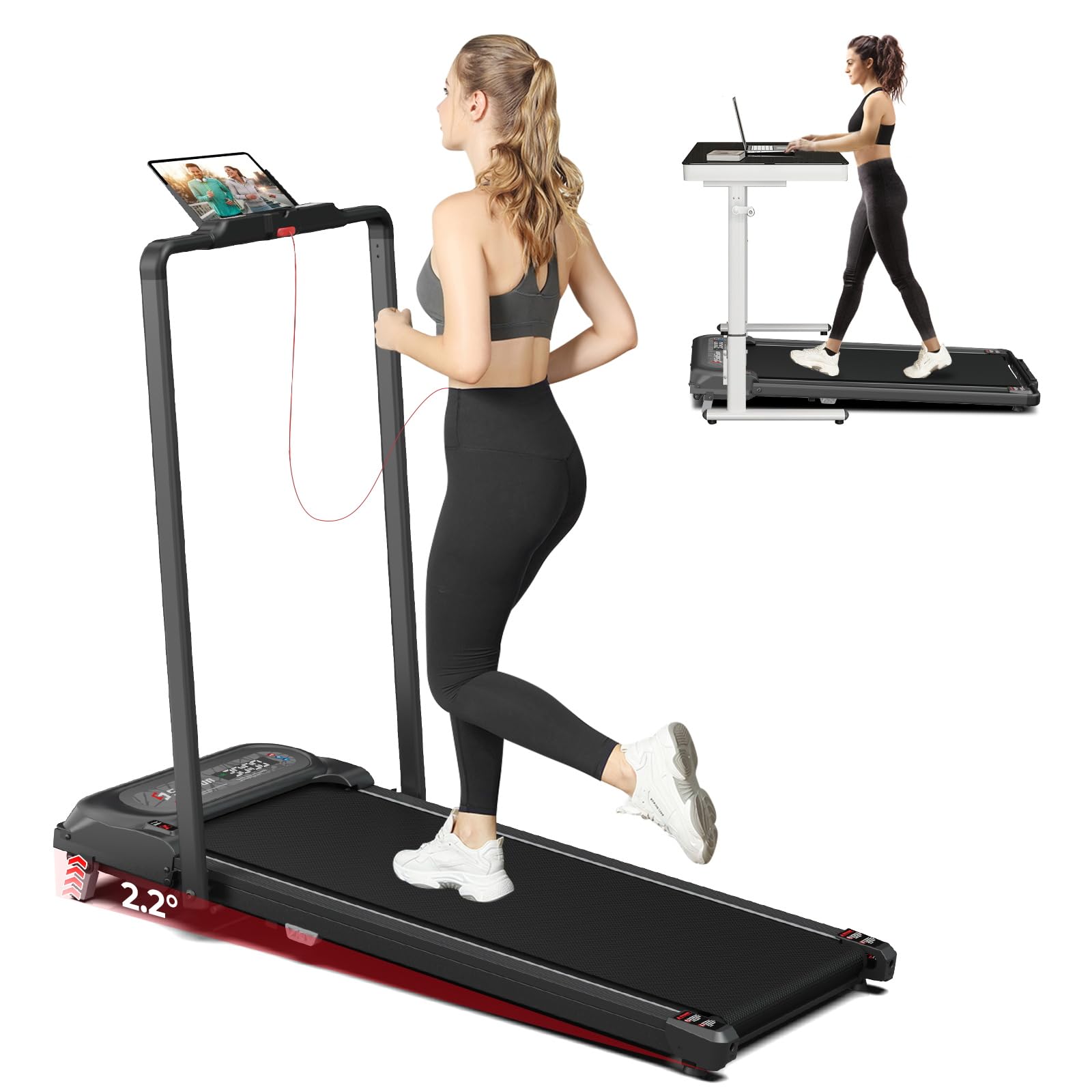 Subsun 2 In 1 Folding Treadmill, Walking Pad With Handle Bar, Under Desk Treadmill With 265 Lbs Capacity For Office, Remote Cont
