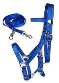 CHALLENGER English Western Horse Nylon Halter Bridle Combo w/Reins Blue 60111RB