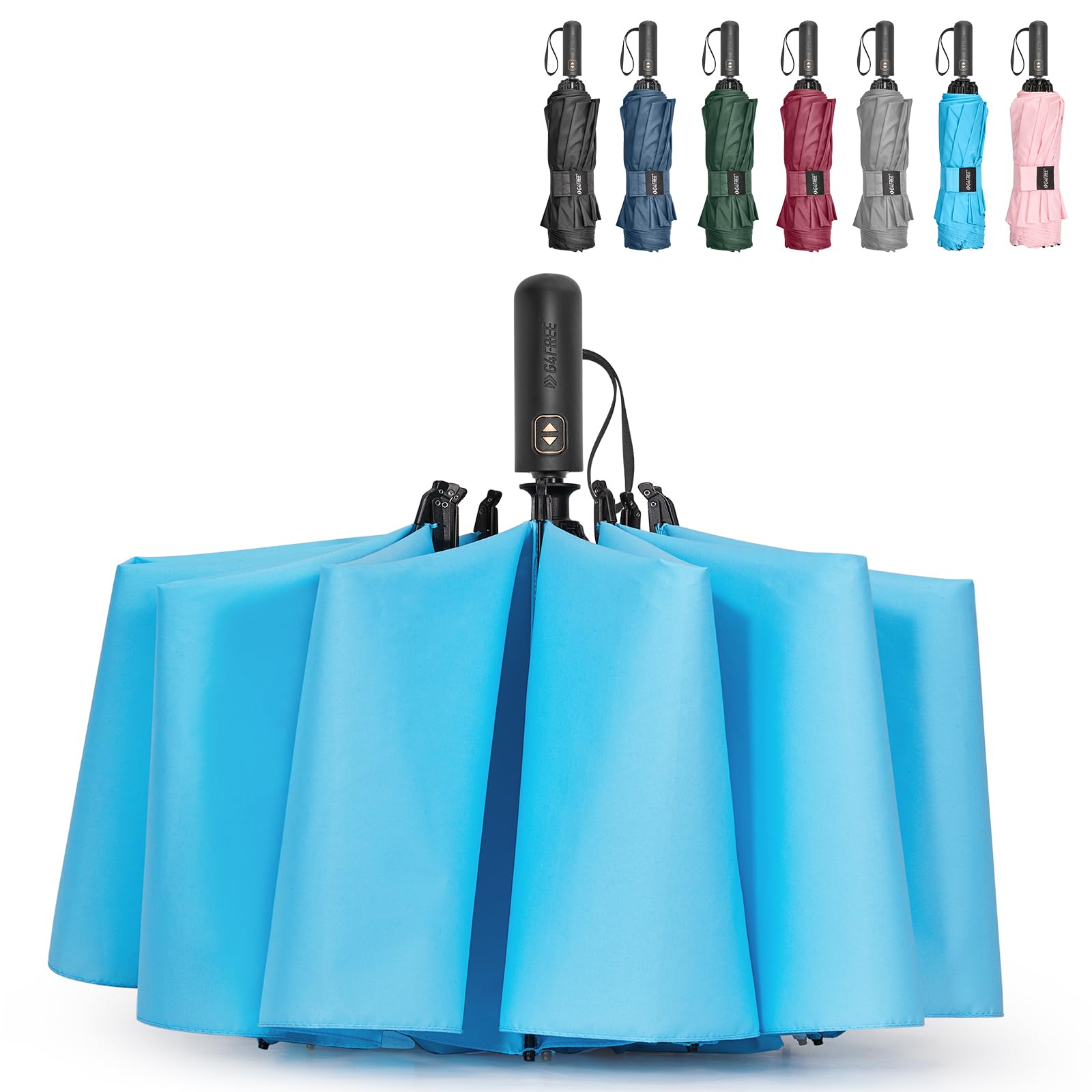 G4Free 46 Inch Large Golf Umbrella Compact Reverse Travel Umbrella Automatic Open Close (Sky Blue)