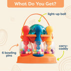 B. Toys- Lets Glow Bowling! - Multicolored Six Pin Toy Bowling Set With Flashing Light-Up Ball & Carrying Caddy For Kids- 2 Year