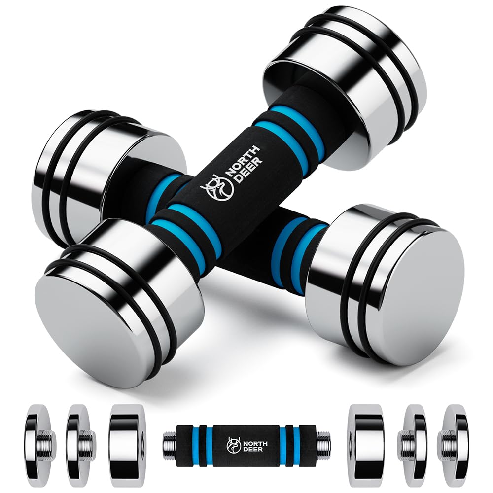 Hand Weight Set Of 2 For Women 5Lb Pair (3Lb/4Lb/5Lb) Adjustable Dumbbells With Foam Handles Chrome Home Exercise Gym Workout (S