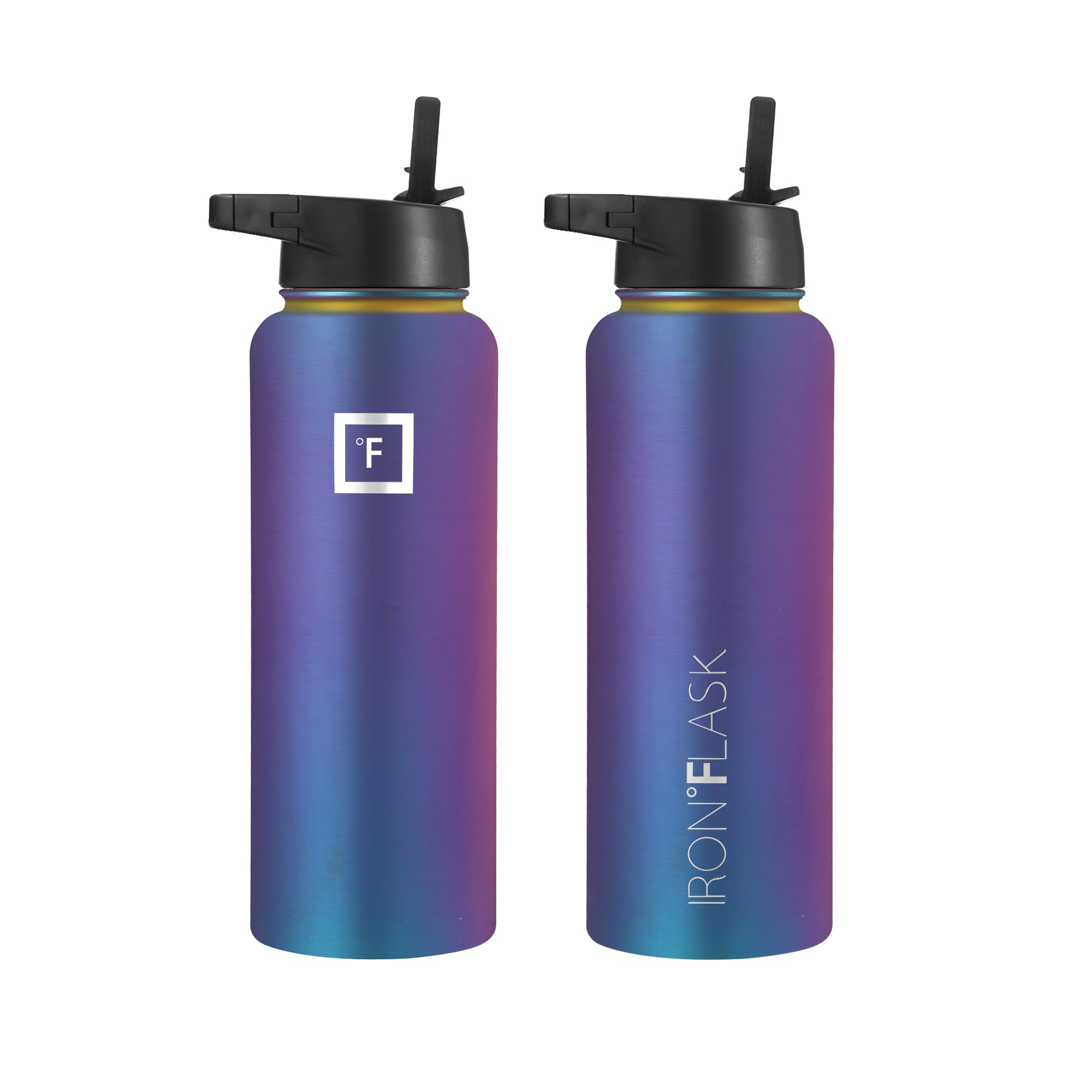 Iron Flask Camping & Hiking Hydration Flask, Wide Mouth, 3 Straw Lids, Stainless Steel Outdoor Water Bottle, Double Walled, Insu