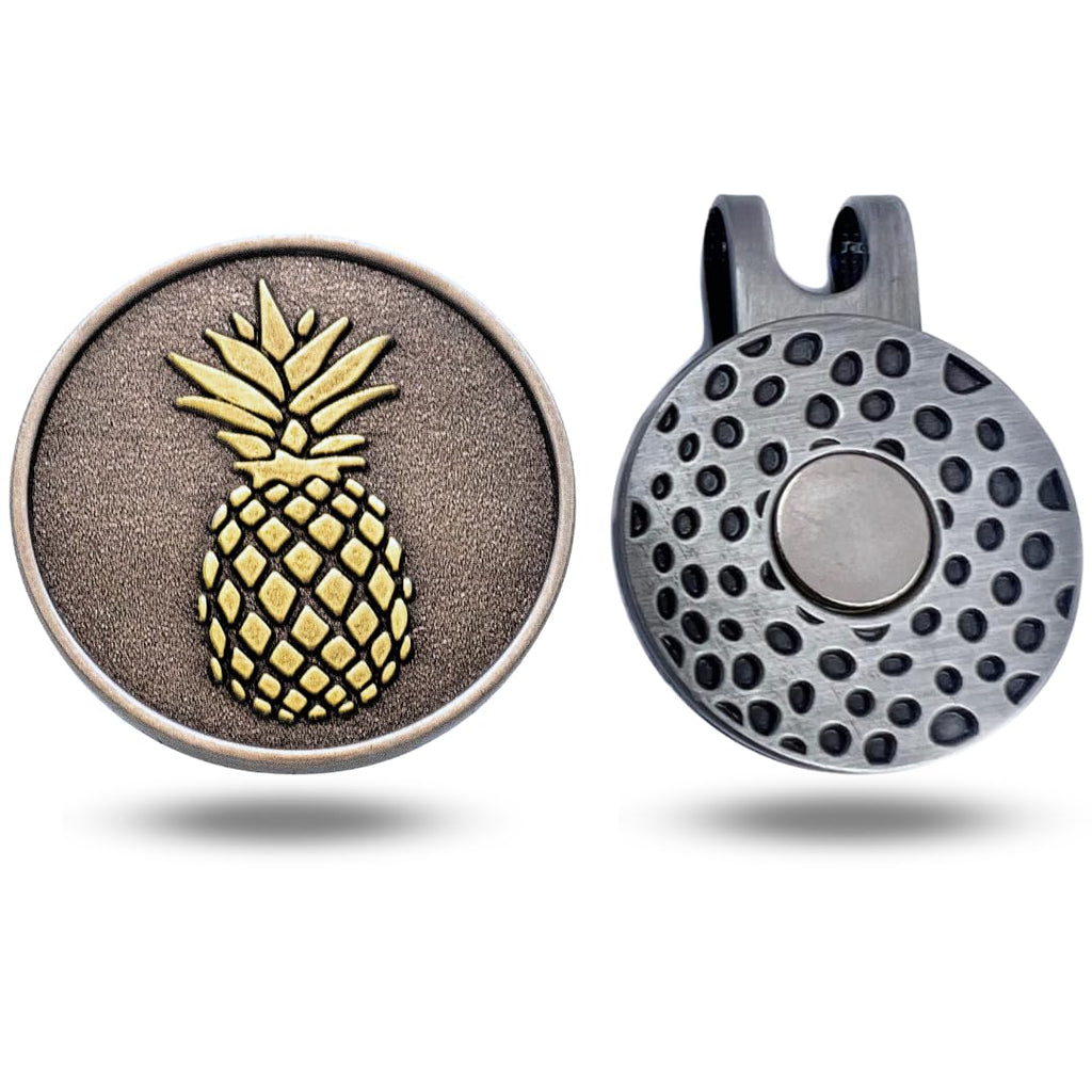 Full Metal Markers Pineapple Unique Magnetic Metal Golf Ball Marker Accessory With Hat Clip For Men And Women (1 Ball Marker + 1