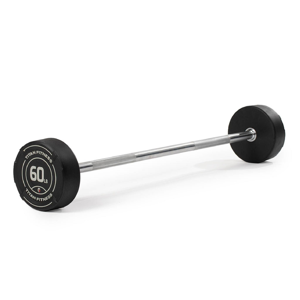 Titan Fitness 60 Lb Rubber Straight Fixed Barbell, Pre-Loaded Weight Bar For Strength Training & Weightlifting