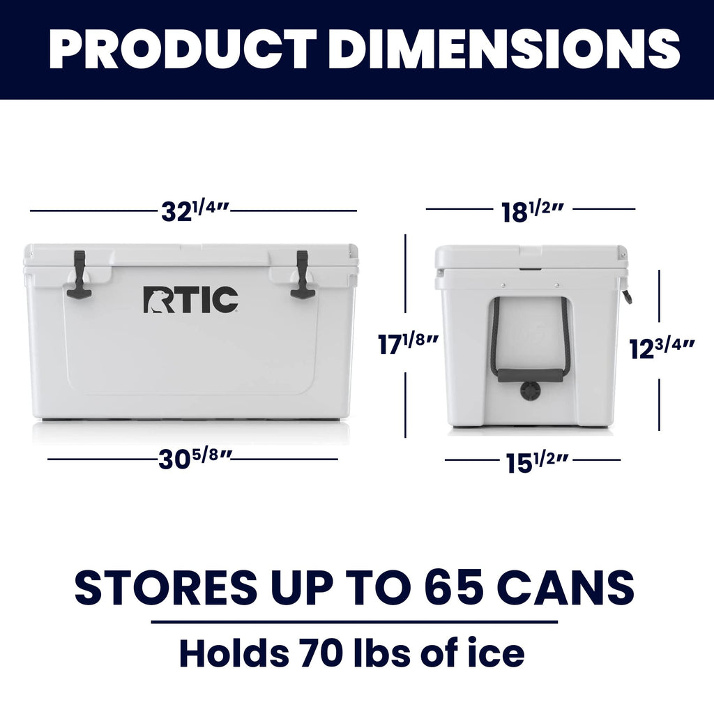 Rtic Ice Chest Hard Cooler, Heavy Duty Rubber Latches, 3 Inch Insulated Walls, 65 Quart