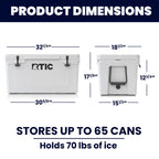 Rtic Ice Chest Hard Cooler, Heavy Duty Rubber Latches, 3 Inch Insulated Walls, 65 Quart