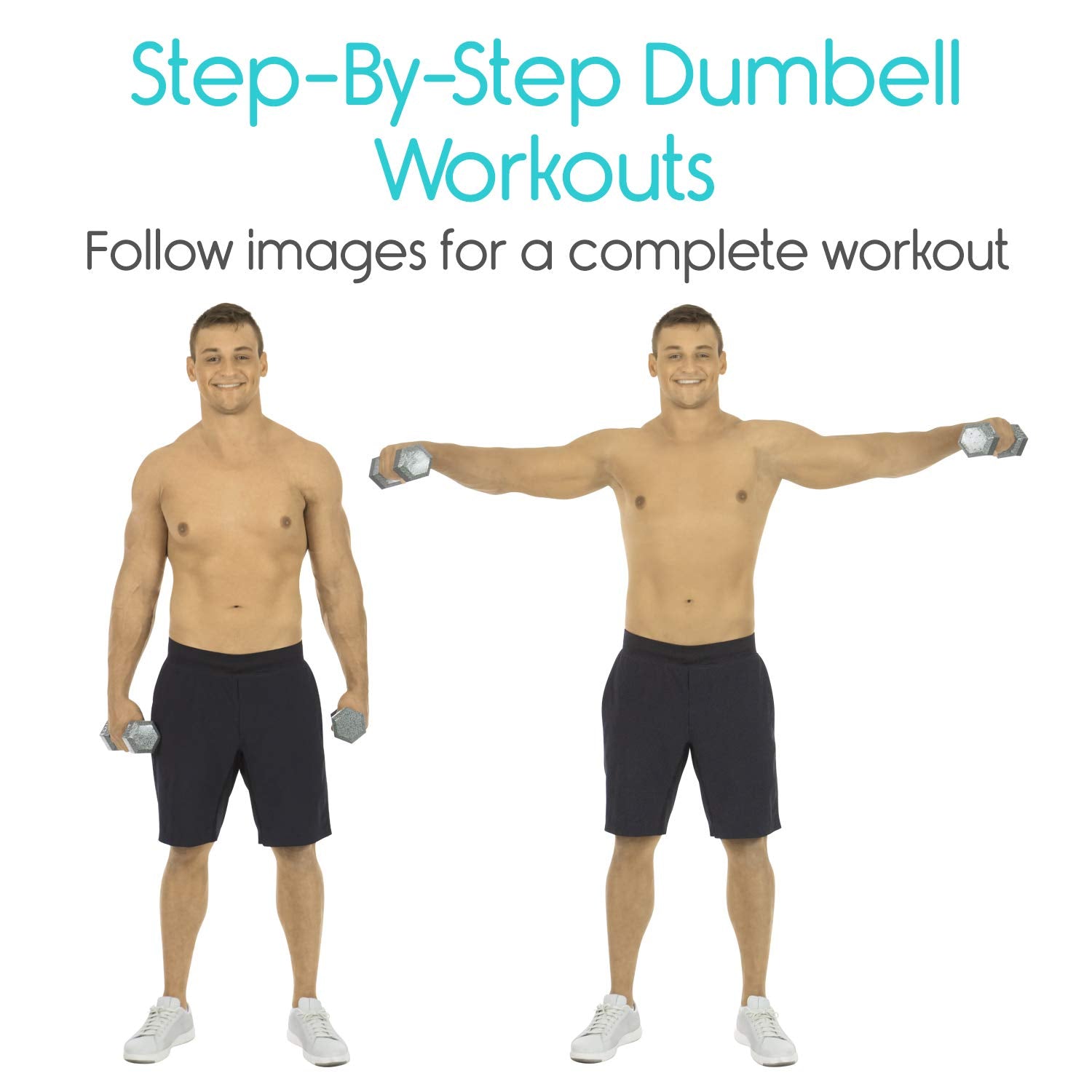 Vive Dumbbell Workout Poster - Home Gym Exercise For Upper, Lower, Full Body - Laminated Bodyweight Chart For Back, Arm, Core An