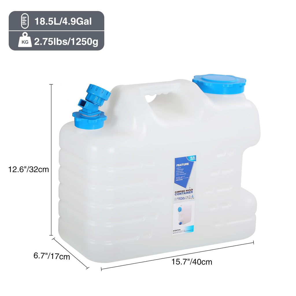 Redswing 4 Pack 4.9 Gallon/18.5L Portable Water Container With Spigot, Water Storage Carrier For Camping Outdoor Hiking Backpack