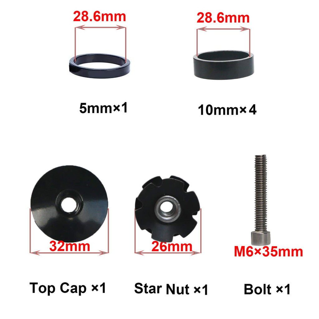 Ganopper Bicycle Headset Stem Top Cap Cover Bolt 1-1/8'' (28.6Mm) Aluminum Bike Handlebar Stem Spacer Mtb Headset Spacers