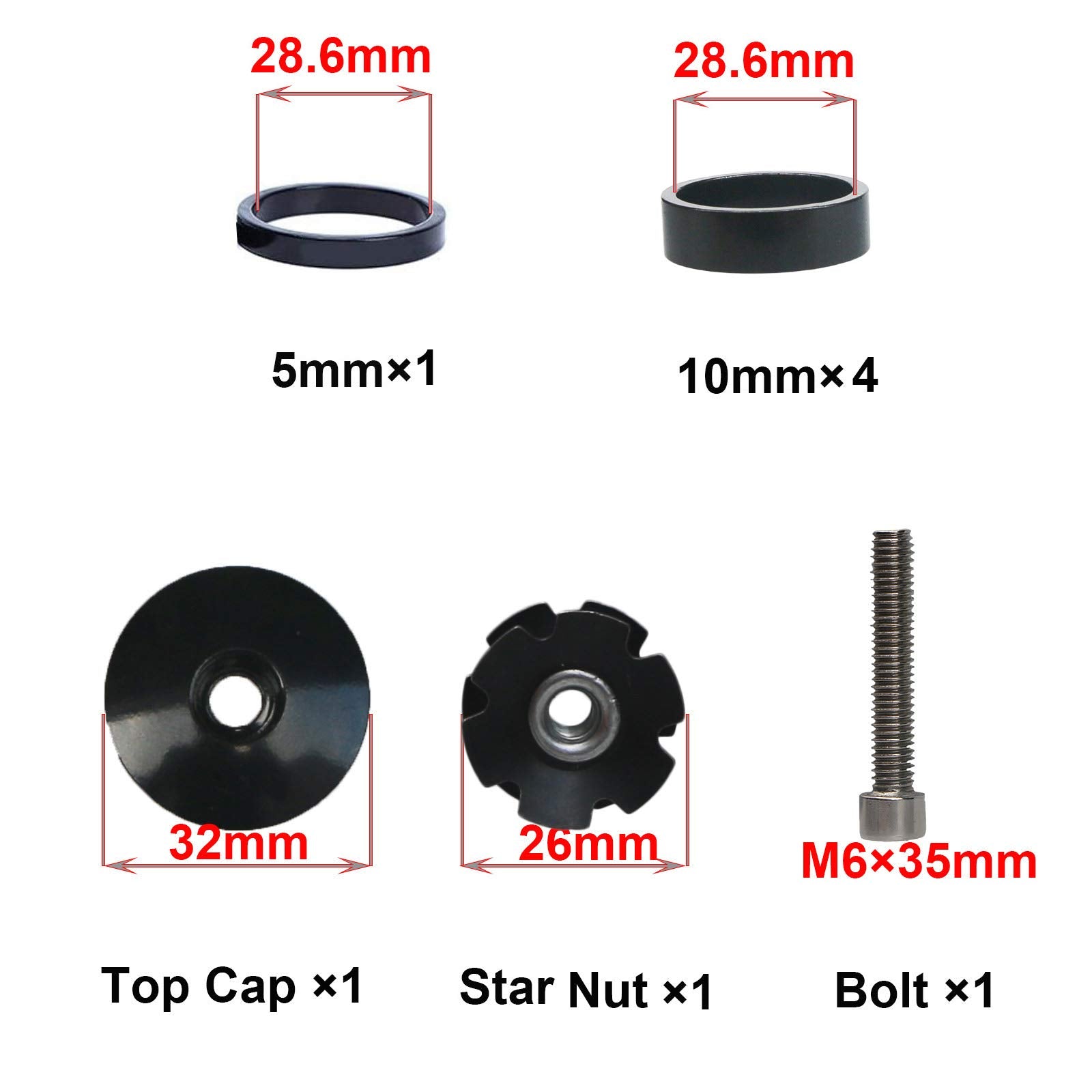 Ganopper Bicycle Headset Stem Top Cap Cover Bolt 1-1/8'' (28.6Mm) Aluminum Bike Handlebar Stem Spacer Mtb Headset Spacers