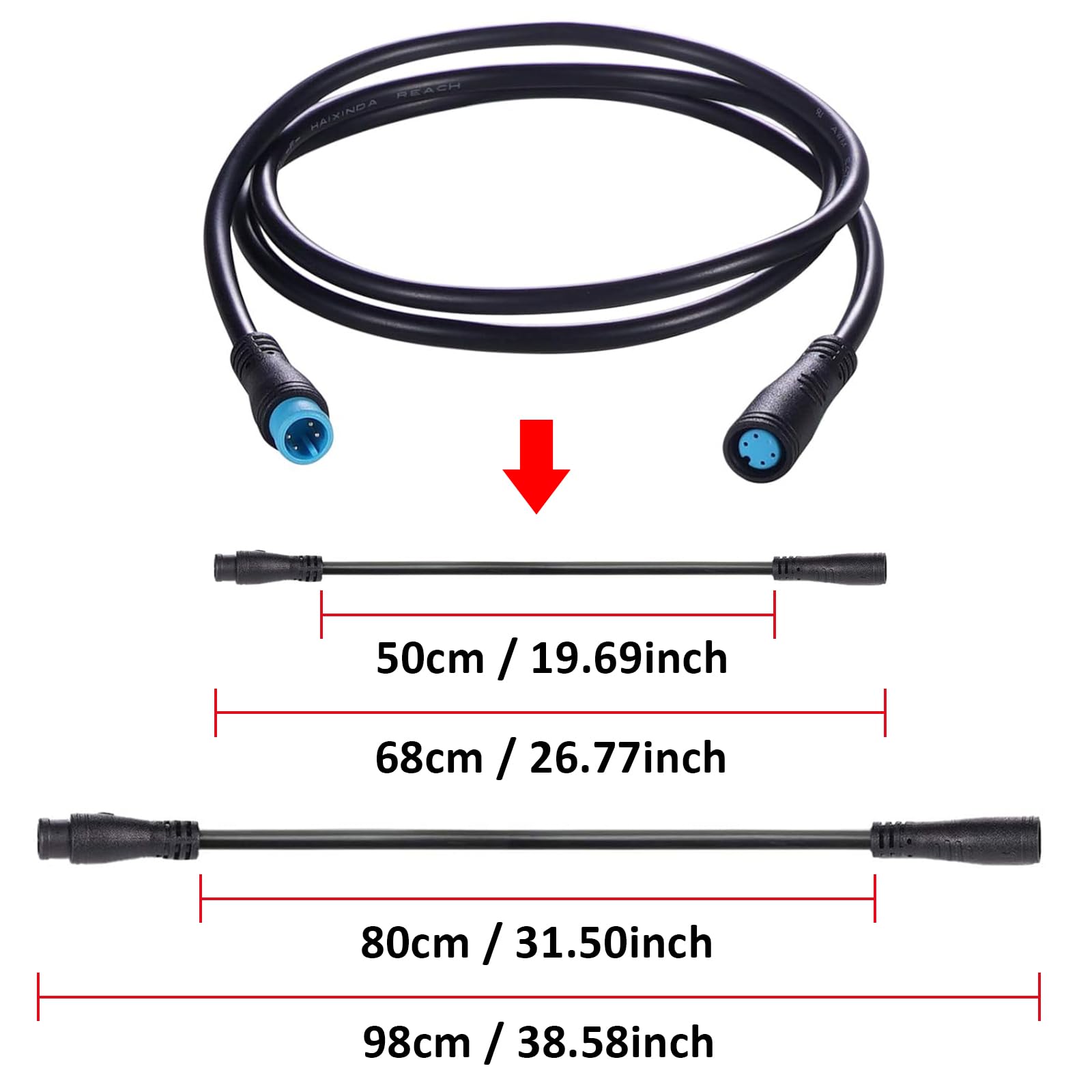 Baluoqi Extension Cable 2Pin/3Pin/4Pin/5Pin/6Pin/7Pin/8Pin/9Pin Waterproof Plug Works For Electric Bicycle Light/Throttle/Ebrake