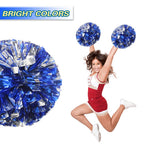 Lovecheer 2Pcs Pom Poms Cheerleading Blue And Silver Metallic Cheer Pom Poms With Baton Handle For Sports Team Spirit Party Chee