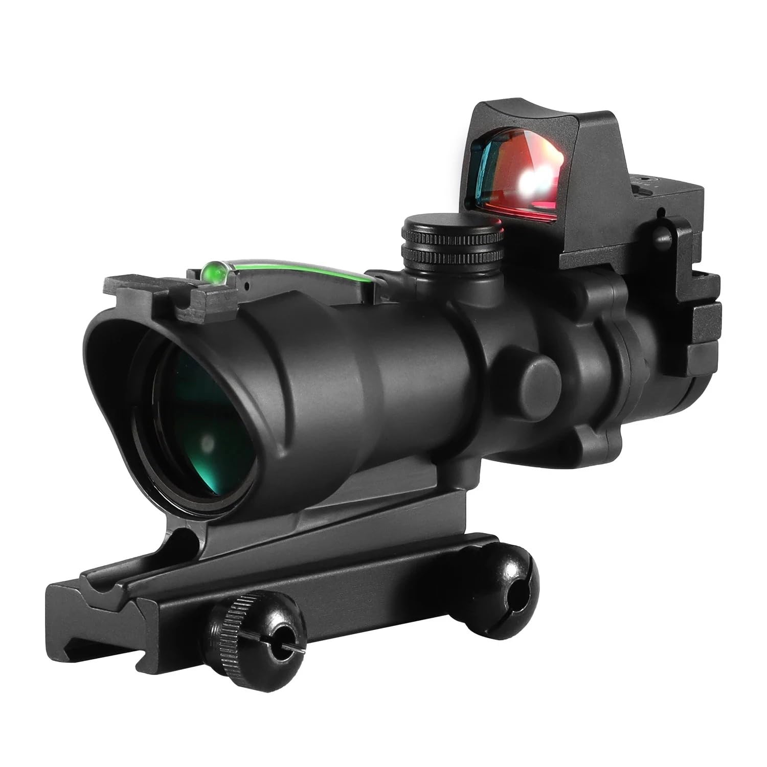 SYBESTE Adjustable 4x32 Red Dot Scope with 1x-4x Magnification, 20mm Rail Mount for Glock, Hunting & Tactical Use (Green Cross)