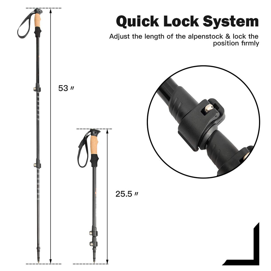 Goplus Trekking Poles, 2 Pack Adjustable Anti-Shock Hiking Walking Climbing Sticks, Lightweight Aluminum 7075 With Carry Bag