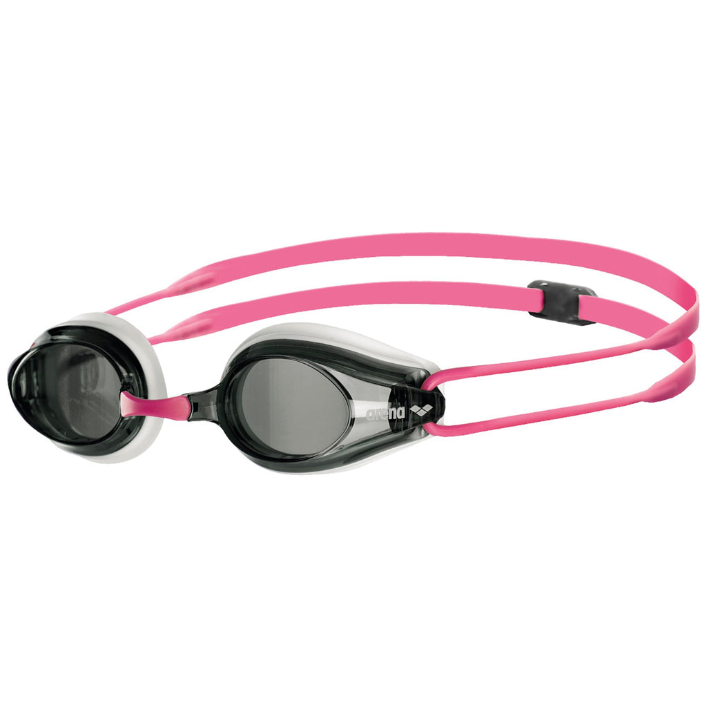 Arena Tracks Swim Goggles, White  Smoke  Fuchsia, Non-Mirror Lens