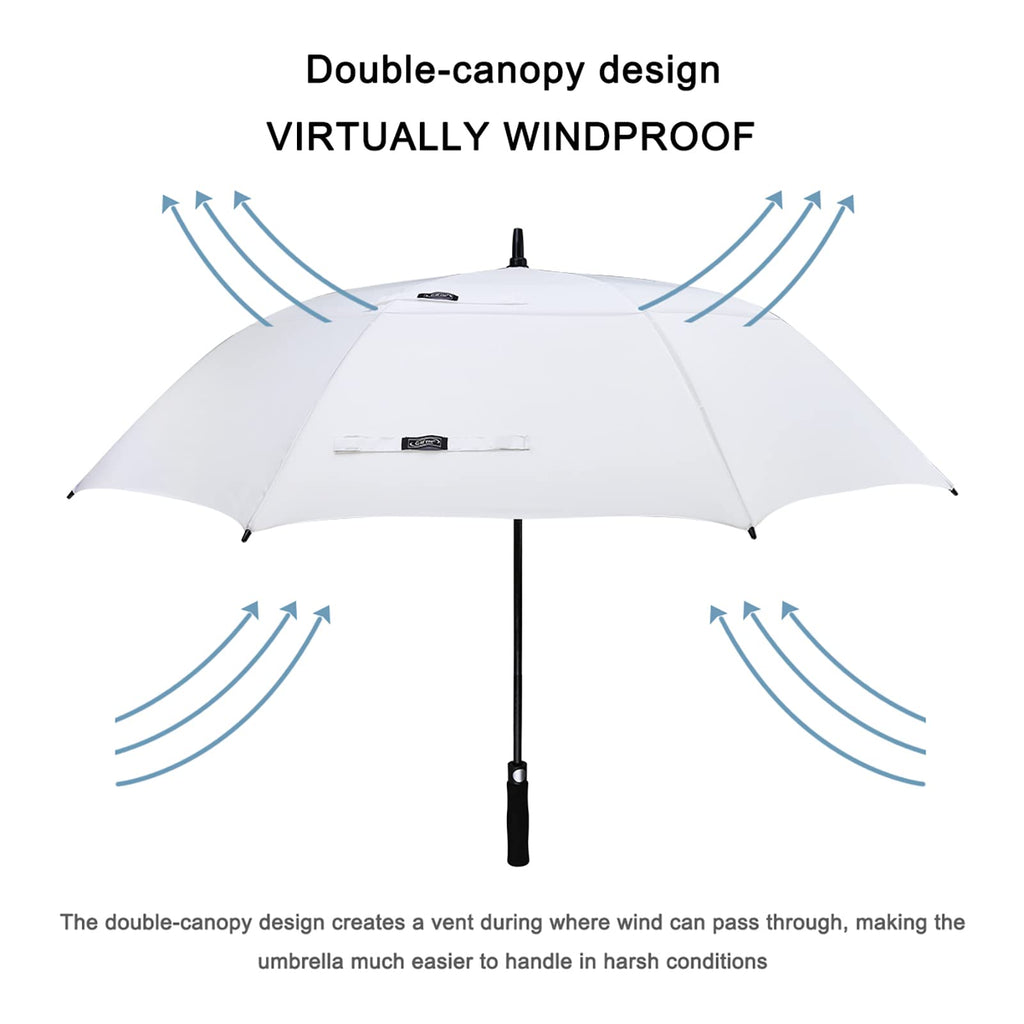 G4Free 62 Inch Automatic Open Golf Umbrella Extra Large Oversize Double Canopy Vented Windproof Waterproof Stick Umbrellas(White