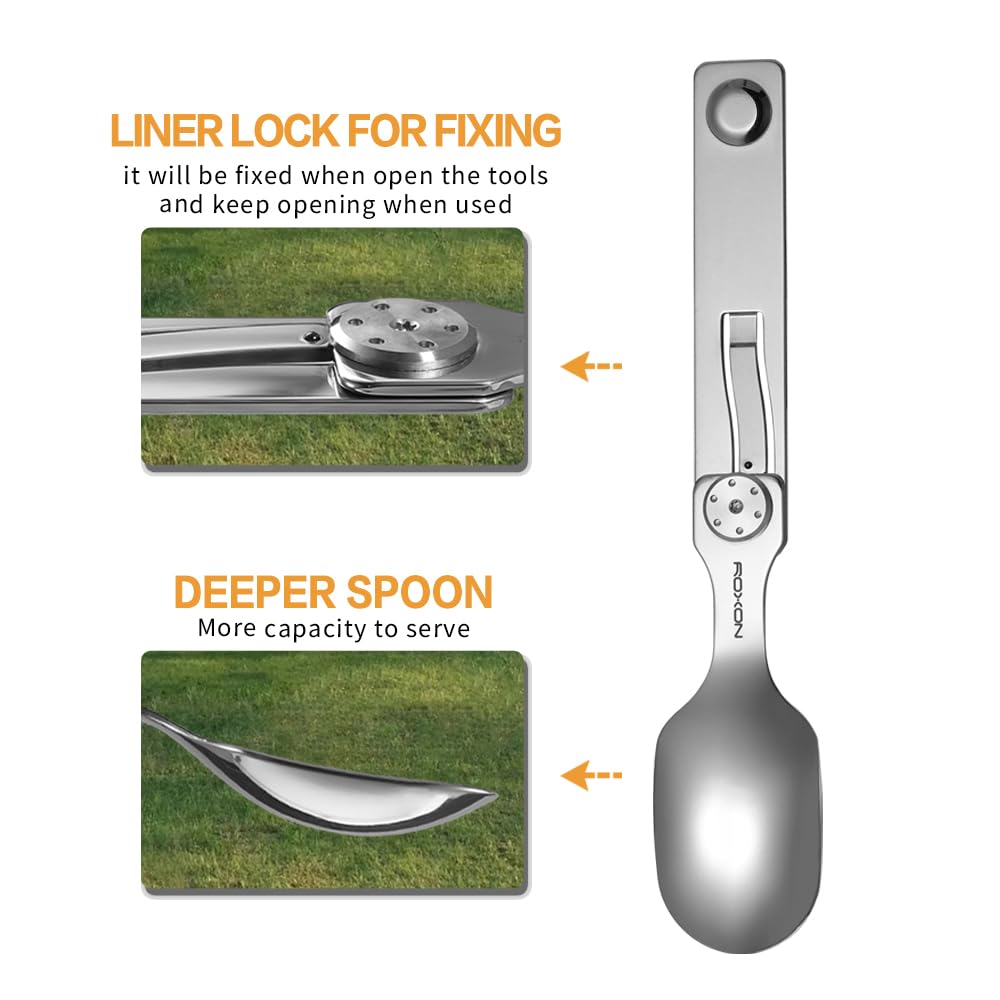 Roxon C2 Camping Utensil 2 In 1 Detachable Folding Cutlery With Fork & Spoon For Outdoor, Camping, Hiking, Easy To Carry Highly