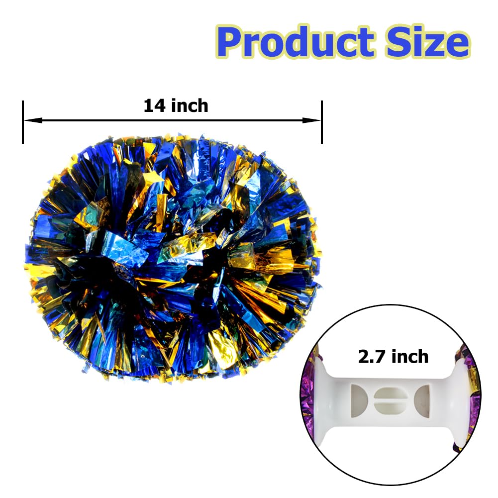 Hooshing 6Pcs Blue And Gold Pom Poms Cheerleading Metallic Cheer Pompoms With Baton Handle For Kids Adults Team Spirit Sports Da