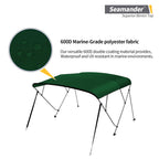 Seamander 4 Bow Marine Grade Polyester Boat Bimini Top, 600D Solution-Dyed Canvas, 4 Adjustable Nylon Straps, 2 Rear Support Pol