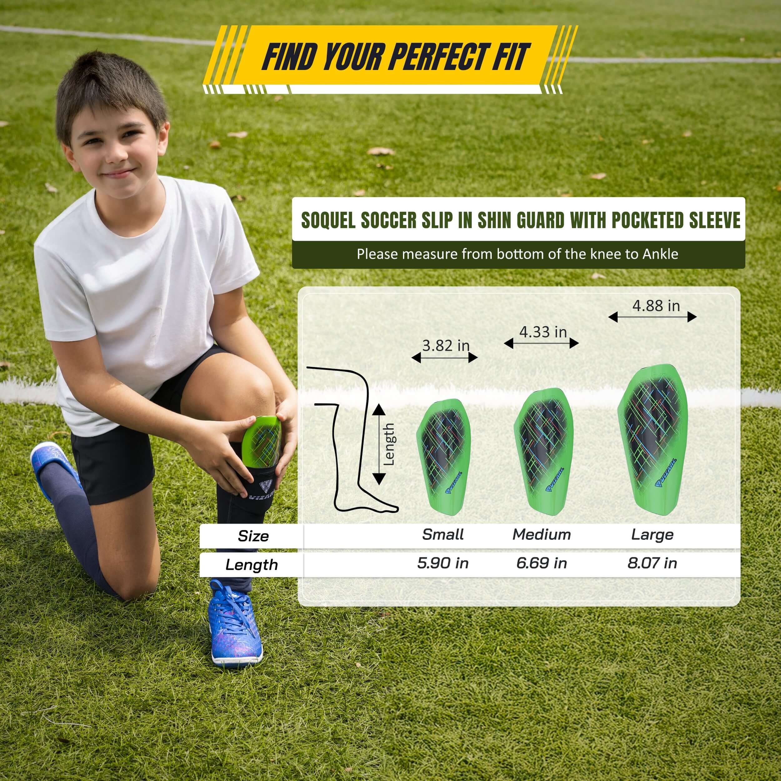 Vizari Soquel Soccer Slip IN Shin Guard with Pocketed Sleeve – Green/Black
