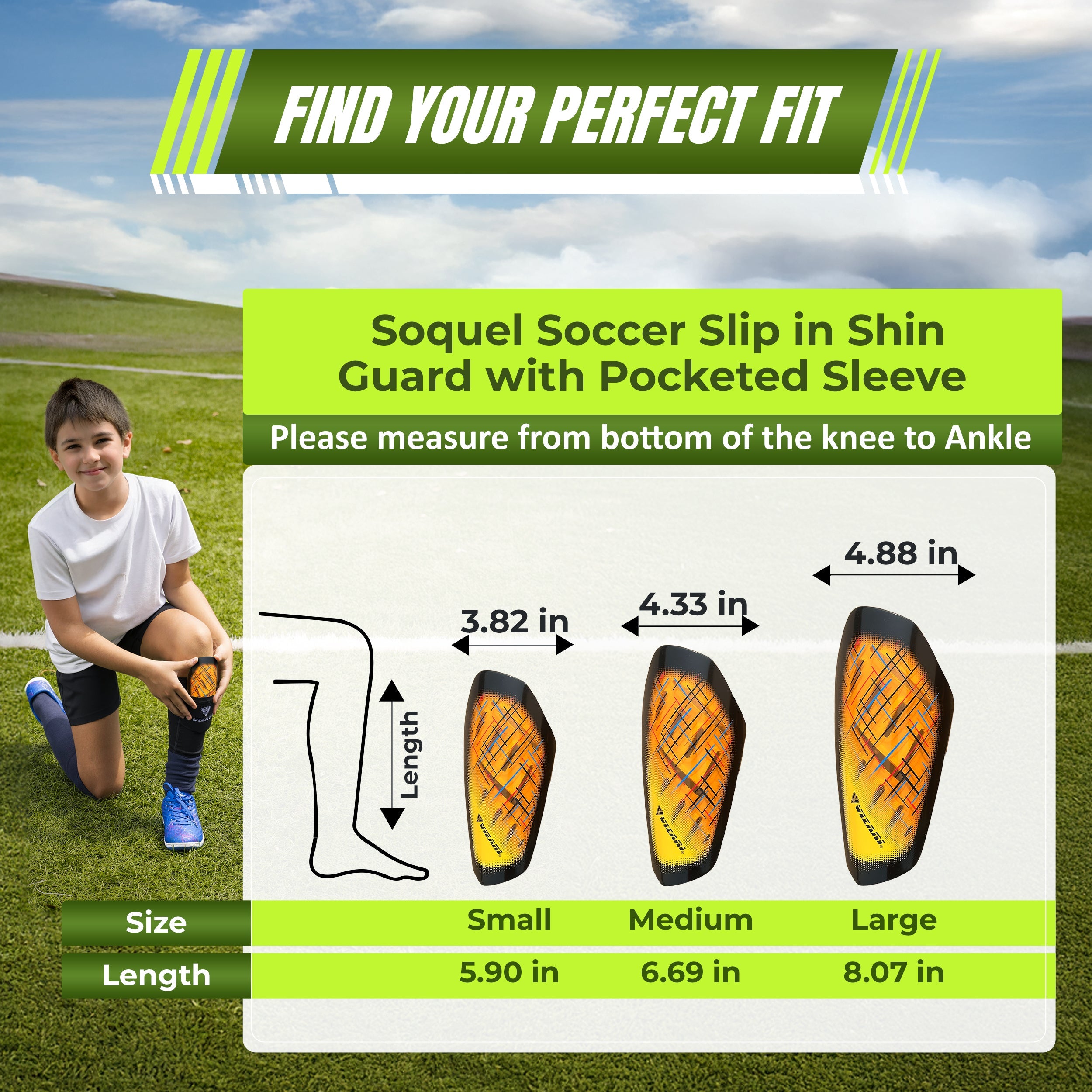 Soquel Soccer Slip in Shin Guard with Pocketed Sleeve-Orange/Black - Vizari Sports
