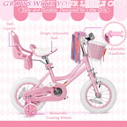 Glaf Girls Bike For Toddlers And Kids Ages 3-6 Years Old 12-16 Inch Girls Bike With Training Wheels & Basket & Doll Seat Kids Bi