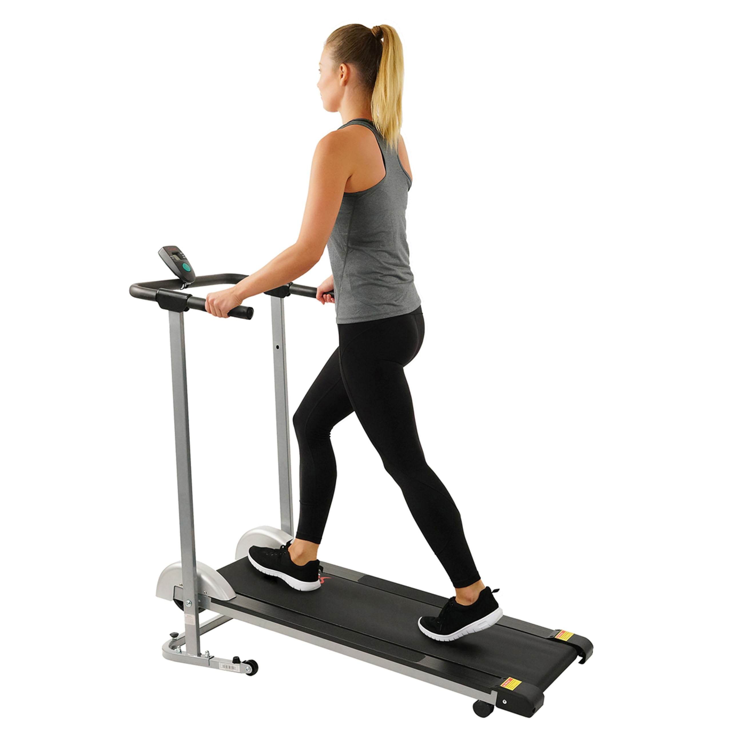 Sunny Health & Fitness Manual Walking Treadmill, Non-Electric, Foldable & Compact Design, Quiet Tread Pad, Transportation Wheels