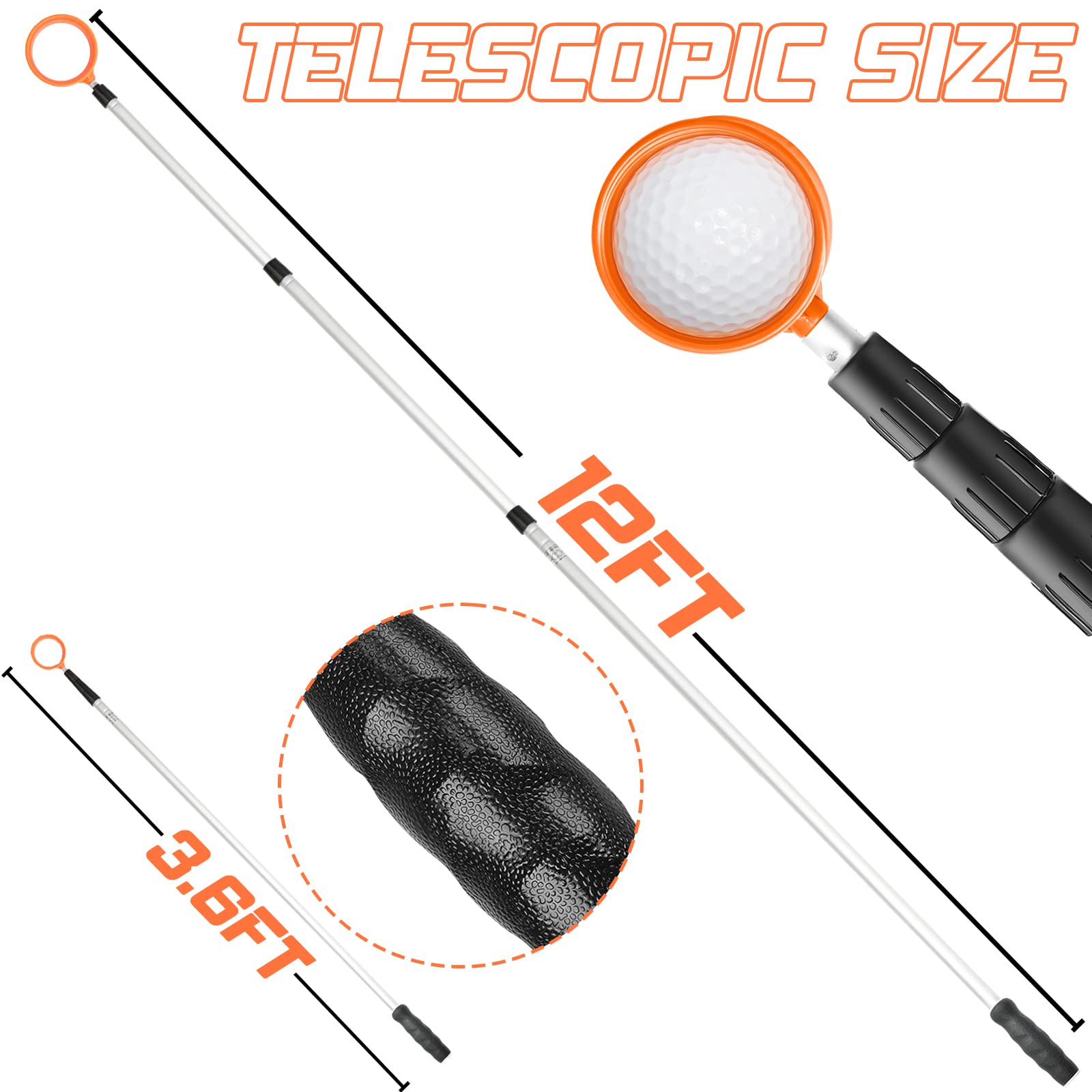 Prowithlin Golf Ball Retriever, 12Ft Aluminum Alloy Golf Ball Retriever Telescopic Golf Accessories Golf Gift