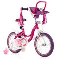 BABY JOY Kids Bike, 14 Inch Girls Bike with Removable Training Wheels, Doll Seat, Adjustable Seat & Handlebar, Coaster & Hand Br