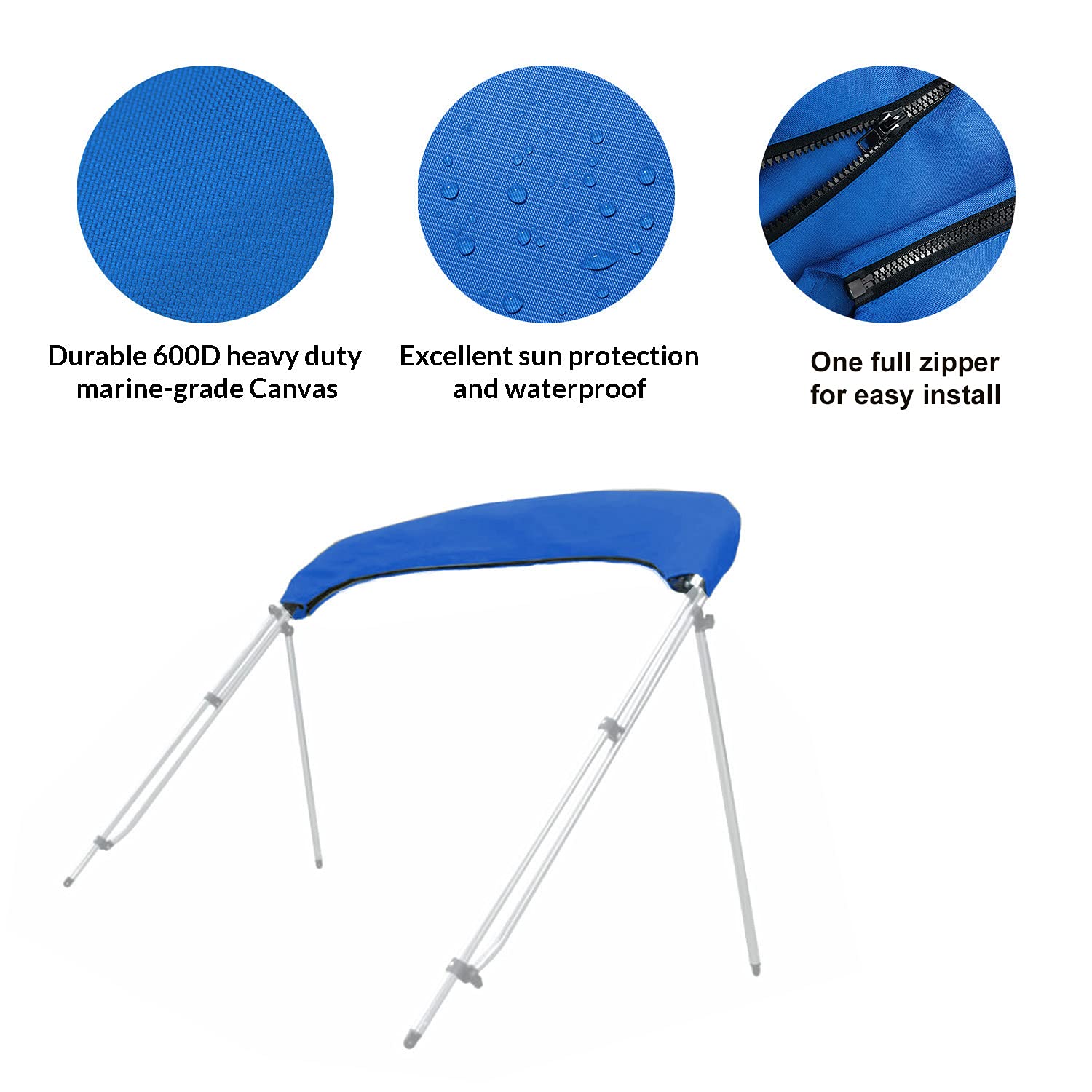 Savvycraft 4 Bow Bimini Replacement Top Canvas Cover 4 Bow 96'' L 54''-60'' W Blue Color