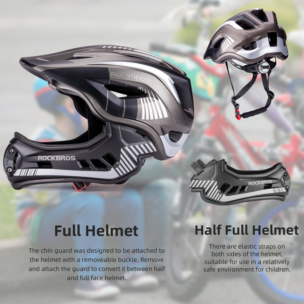 Rock Bros Kids Bike Helmet Toddler Full Face Helmet Detachable Ultralight Mountain Bike Cycling Helmet For Bmx Bicycle, Skateboa