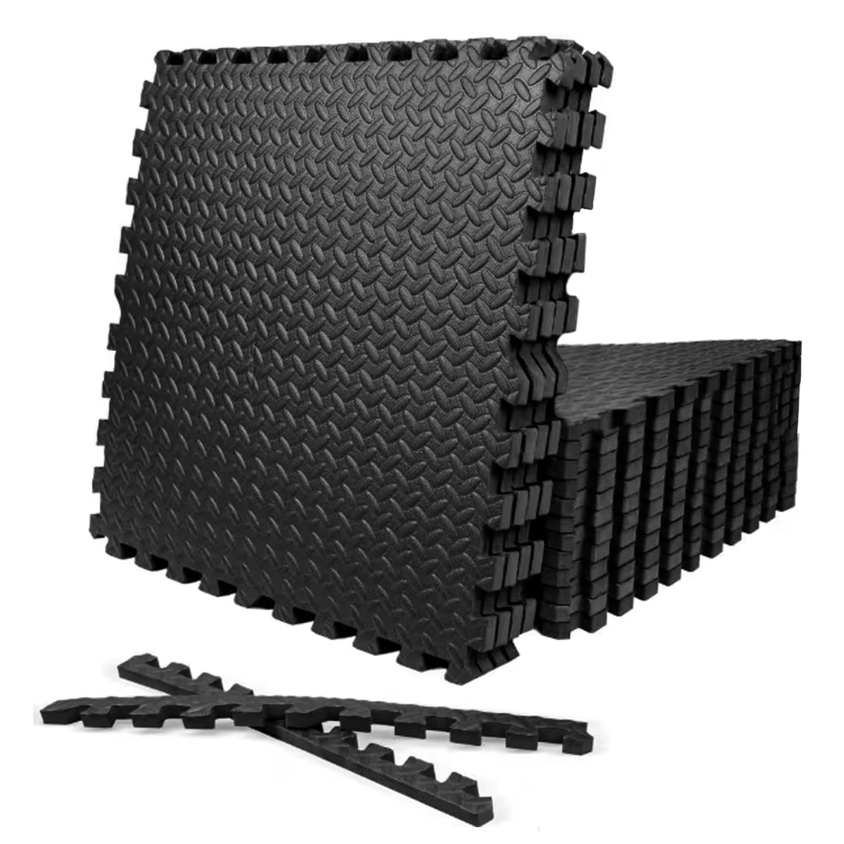 Xtrim Puzzle Exercise Mat, 16 Tiles & 16 Borders, HighDensity Eva Foam Mat, Interlocking Tiles, Shock Proof, Protective Floorin