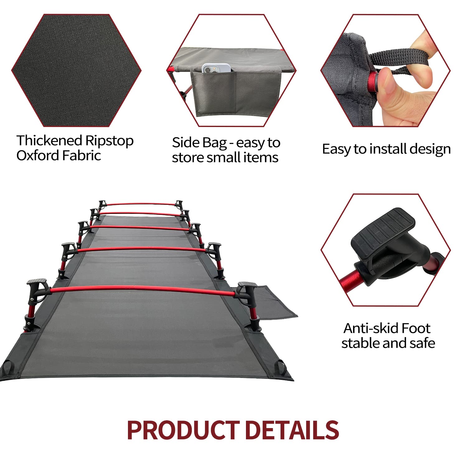 Sutekus Portable Camping Cot Sleeping Cot Ultralight Backpacking Cot Bed For Outdoor Hiking Travel Beach Mountaineering (Black)