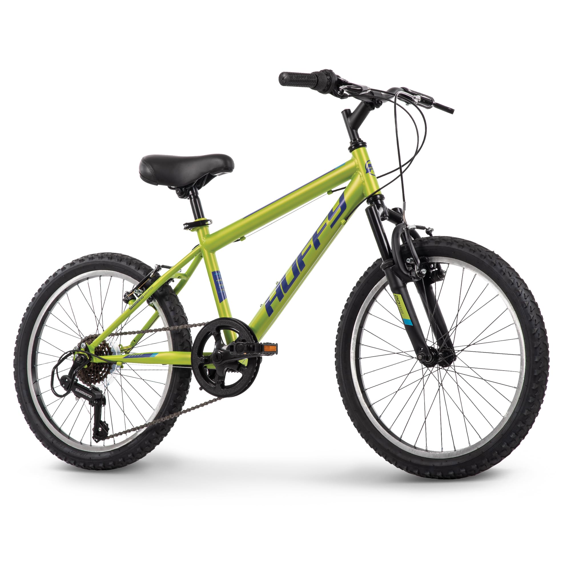Huffy Stone 20 Inch Mountain Bike, Matte Lime Frame, 6-Speed Shimano Twist Shifting, Front Suspension, Comfort Saddle, 20''/24''