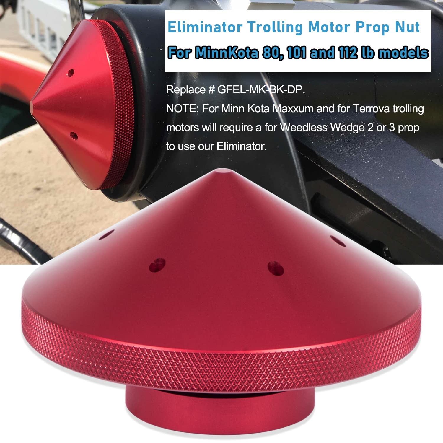 Eliminator Trolling Motor Prop Nut Billet Aluminum Custom Fit For Minnkota 80, 101 And 112 Lb Models (Gfel-Mk-Bk-Dp).