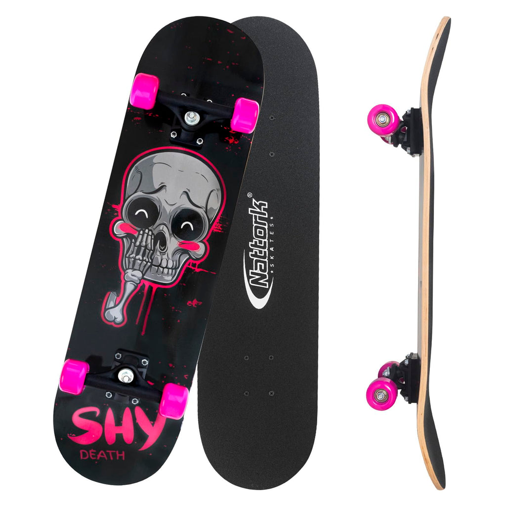 Nattork Skateboards 31 Inch Pink Skeleton Complete Skateboard Wood 9 Layer Canadian Maple Trick Skate Boards for Boys Girls Yout