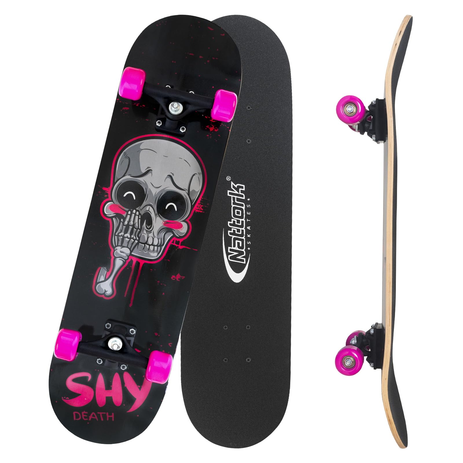 Nattork Skateboards 31 Inch Pink Skeleton Complete Skateboard Wood 9 Layer Canadian Maple Trick Skate Boards for Boys Girls Yout