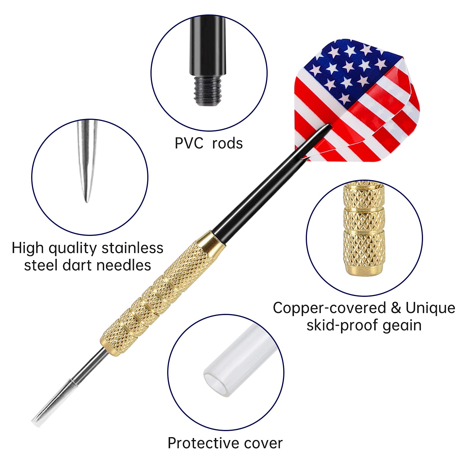 Accmor 12Pcs Steel Tip Darts Set, 18 Grams Professional Metal Darts, Metal Tip Darts With 4 Extra Nylon Shafts, 4 Extra Flights