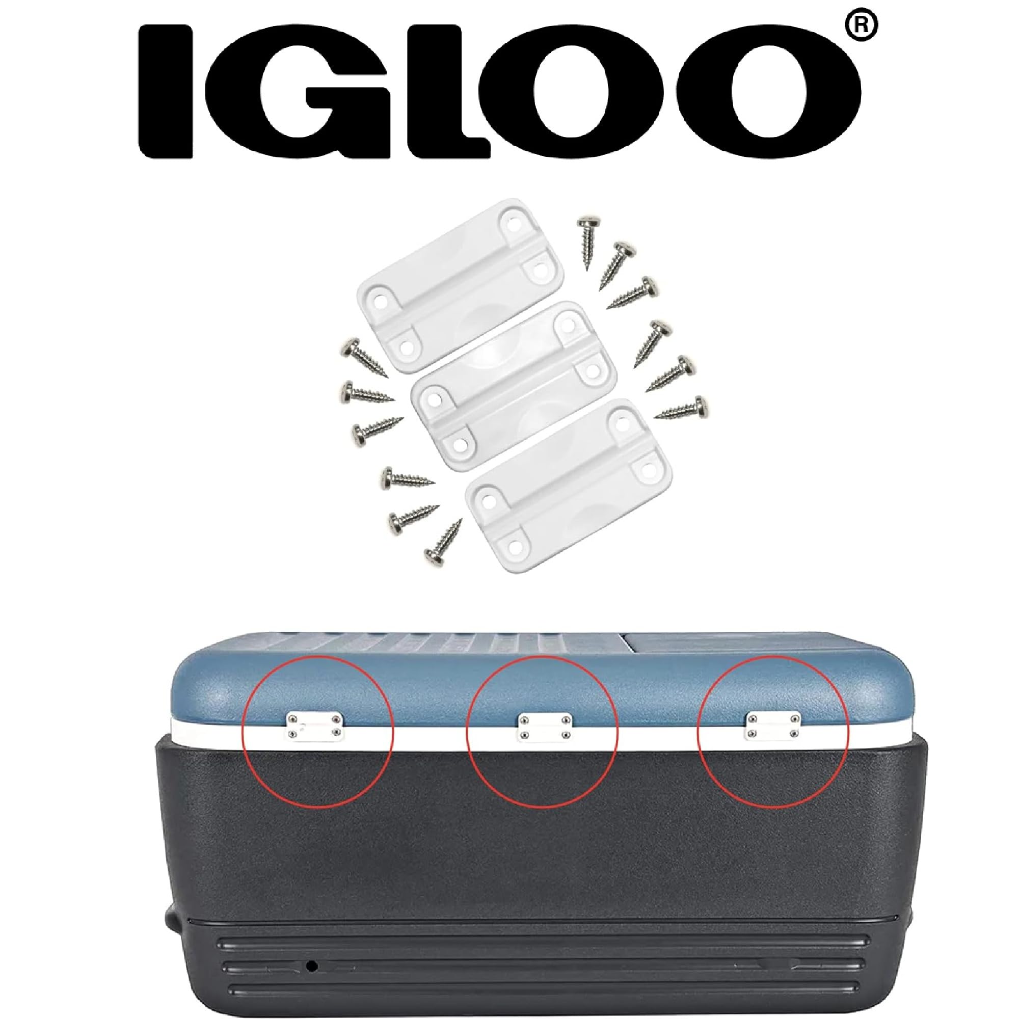 Igloo Cooler Plastic Hinges For Ice Chests (Set Of 3), White, Standard Size, Contain Uv Inhibitors