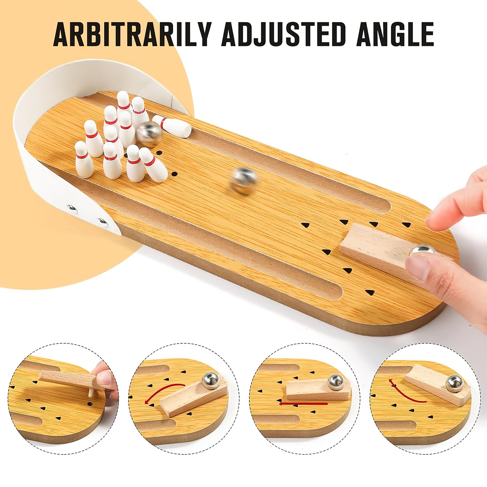 3 Otters Mini Bowling Set, Wooden Tabletop Bowling Game Desk Toys Desktop Bowling Home Bowling Alleys, Desk Gifts For Coworkers