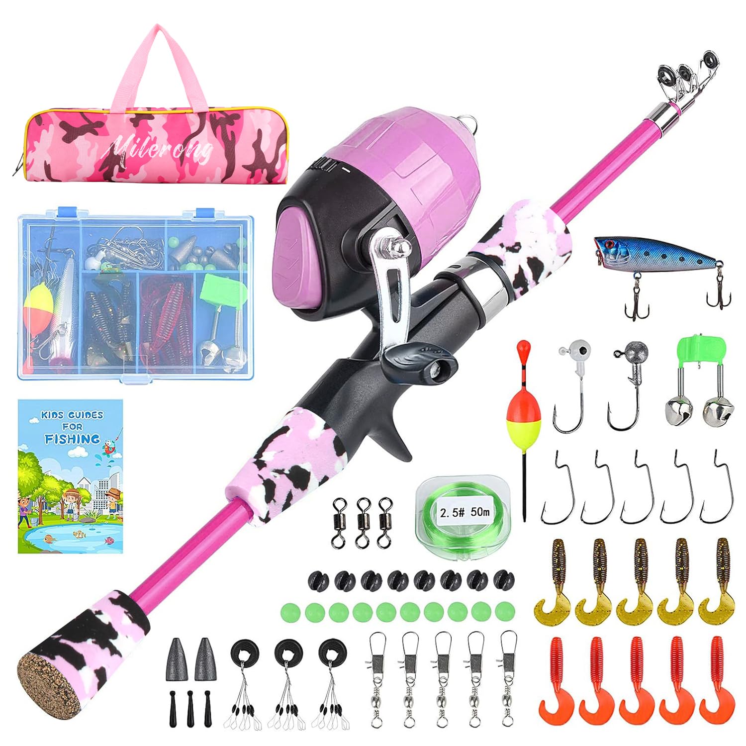Milerong Kids Fishing Rod, Kids Toys Fishing Pole Portable Telescopic Fishing Rod And Reel Combo Kit For Boys, Girls, Youth - Wi