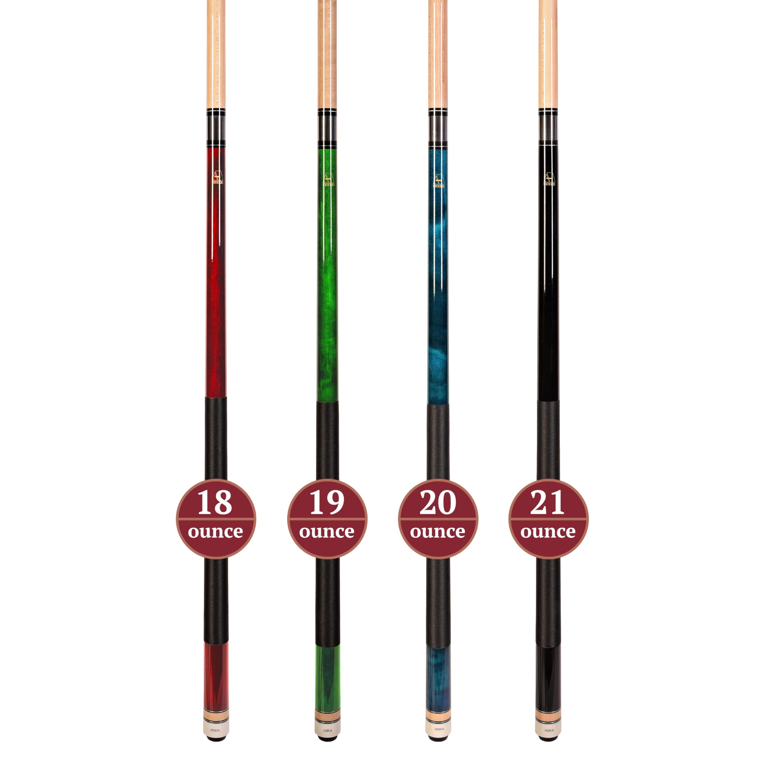 Set Of Aska L2 Billiard Pool Cue Sticks, 58'' Hard Rock Canadian Maple, 5/16X18 Joint, 13Mm Hard Tip, Mixed Weights (Set Of 4 St