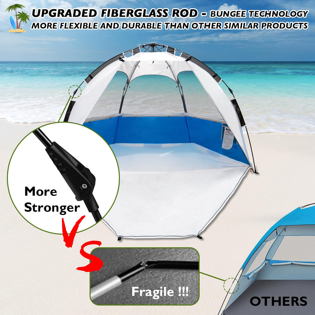 Mansader Easy Pop Up Beach Tent For 3-4 People, Automatic Setup Beach Shelter With Upf 50+ And 3 Ventilation Windows, Portable S